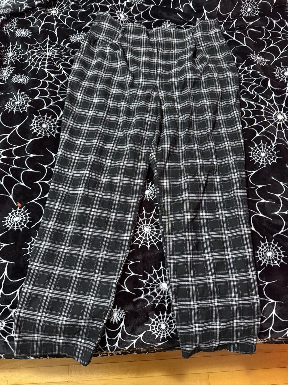 Hollister Black and White Plaid High-Rise Pants